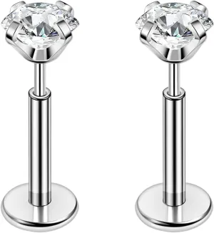 PunkTracker 16g/18g/20g Titanium Steel Threadless Flat Back Cartilage Earrings for Helix/Tragus/Conch/Daith/Earlobe - Nose Studs Lip Rings Labret Monroe Piercing Jewelry for Women Men 2PCS