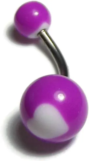 Purple With White Heart Design Navel Ring Body Jewelry