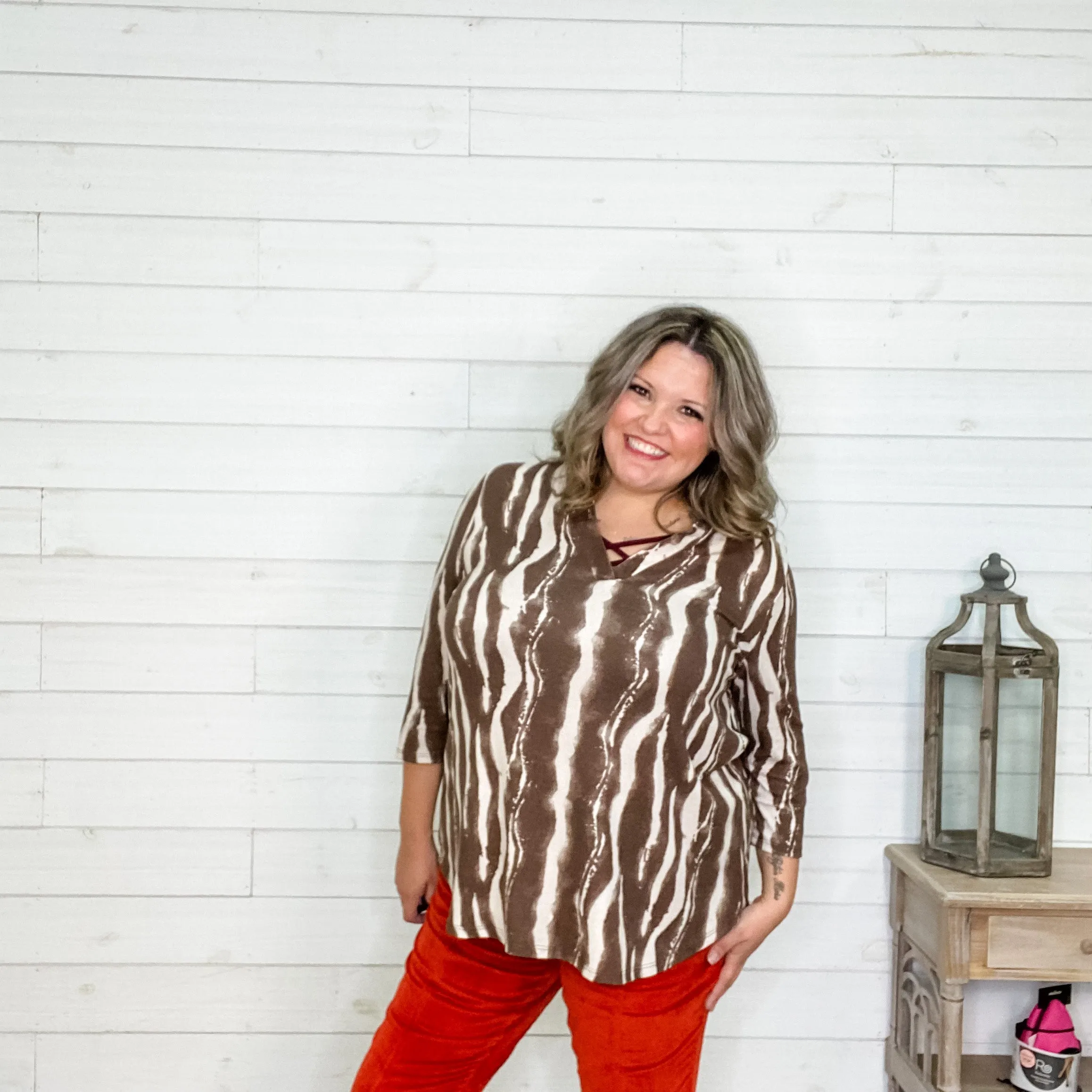 "Annamaria" Lizzy 3/4 Sleeve Split Neck