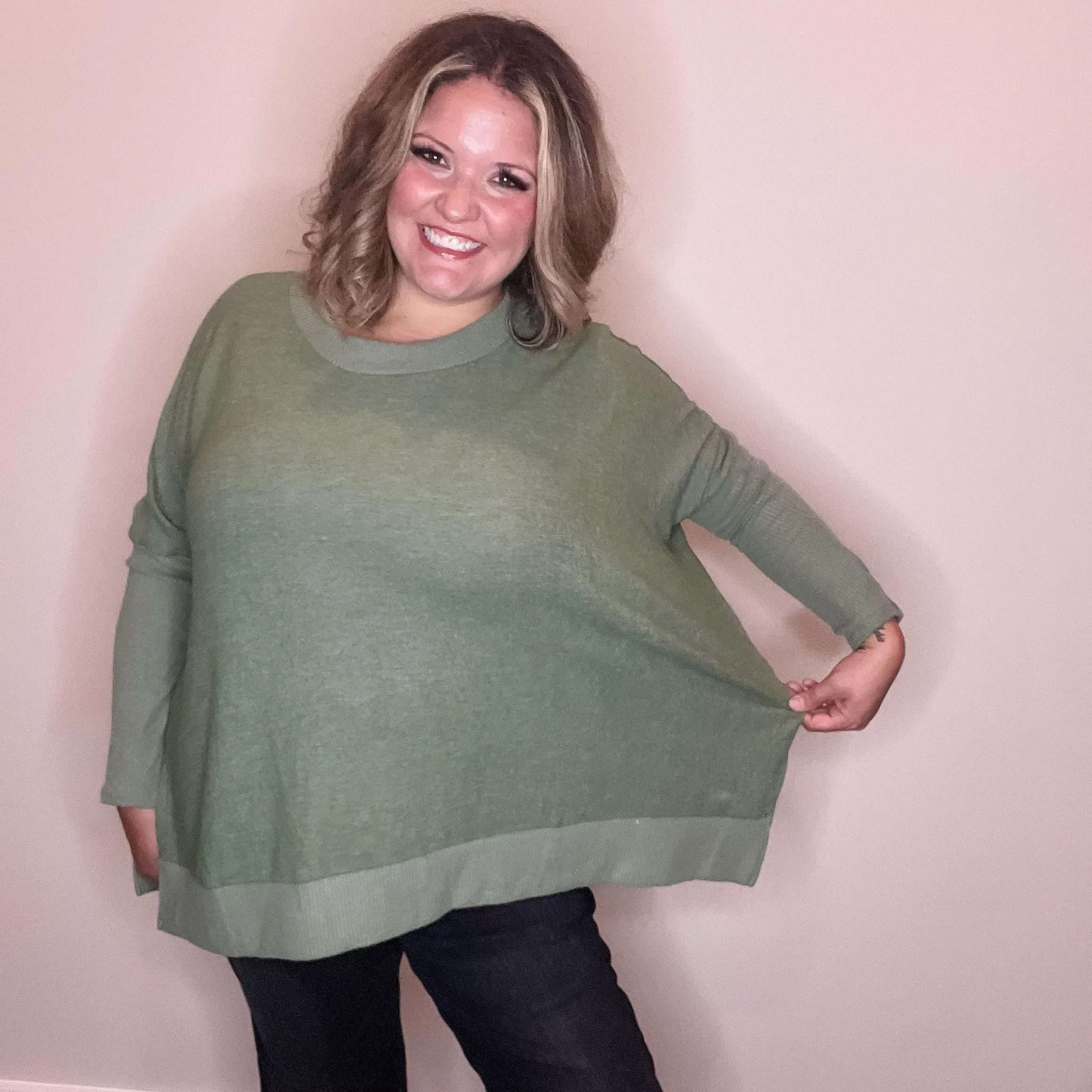 "Downtime" Long Sleeve with Thumbholes Hi Low (Olive)
