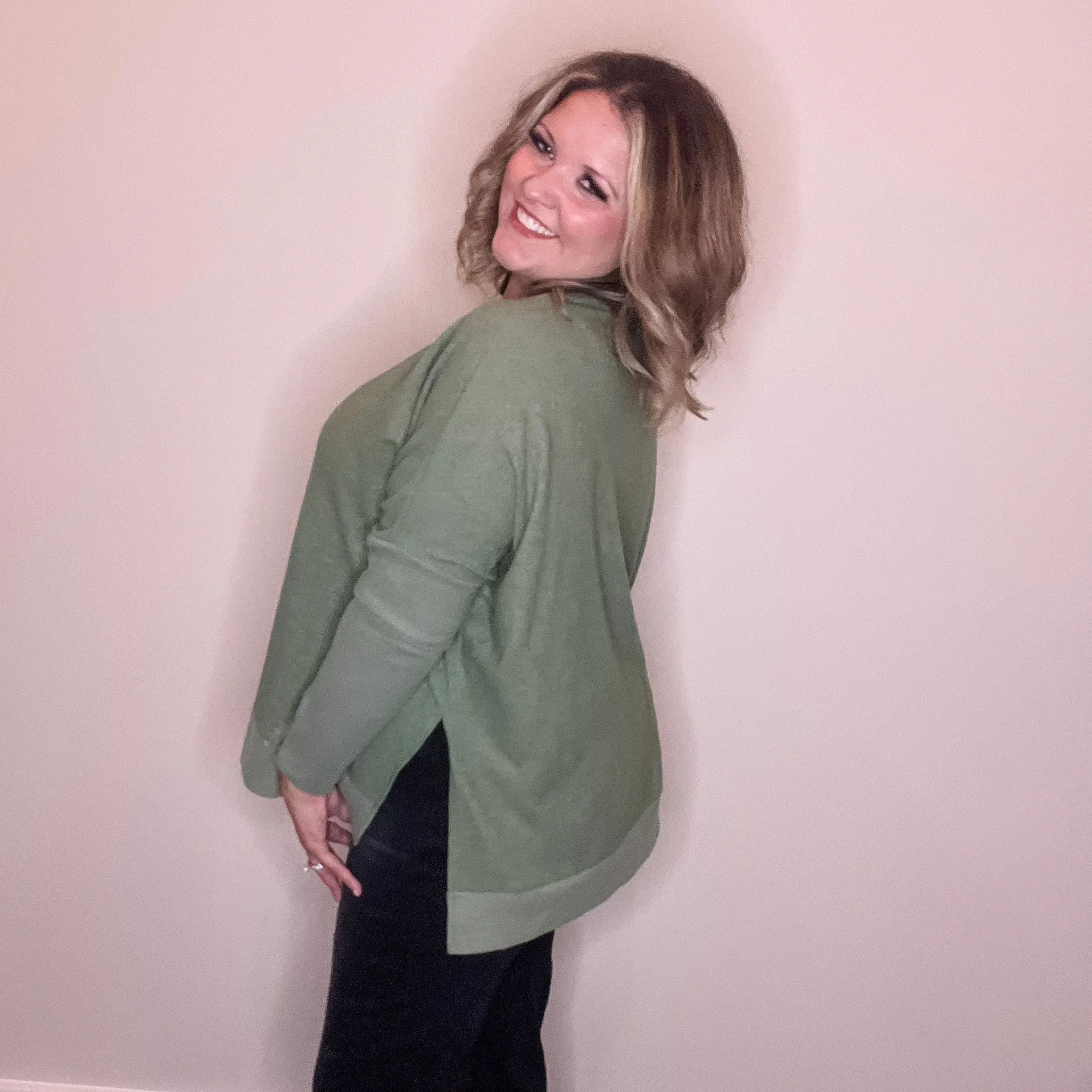 "Downtime" Long Sleeve with Thumbholes Hi Low (Olive)