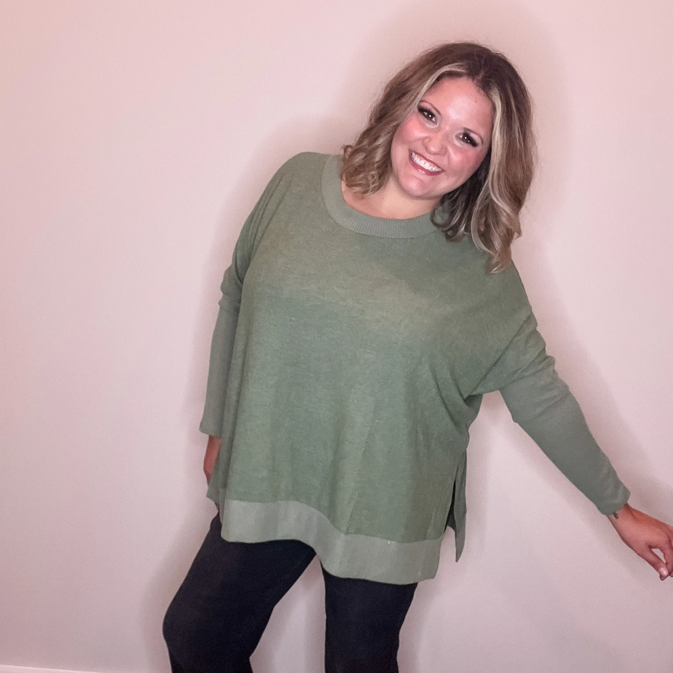 "Downtime" Long Sleeve with Thumbholes Hi Low (Olive)