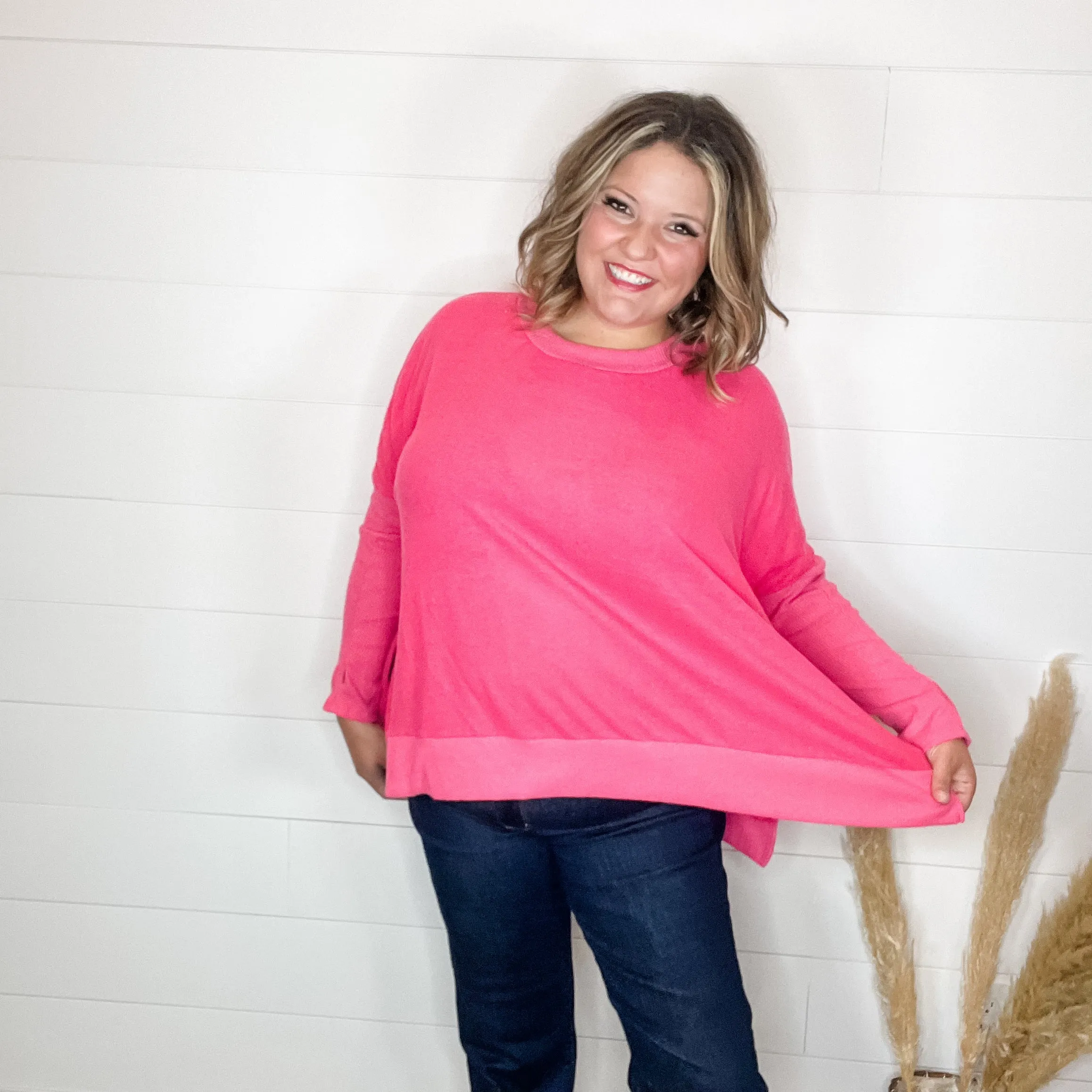 "Downtime" Long Sleeve with Thumbholes Hi Low (Pink)