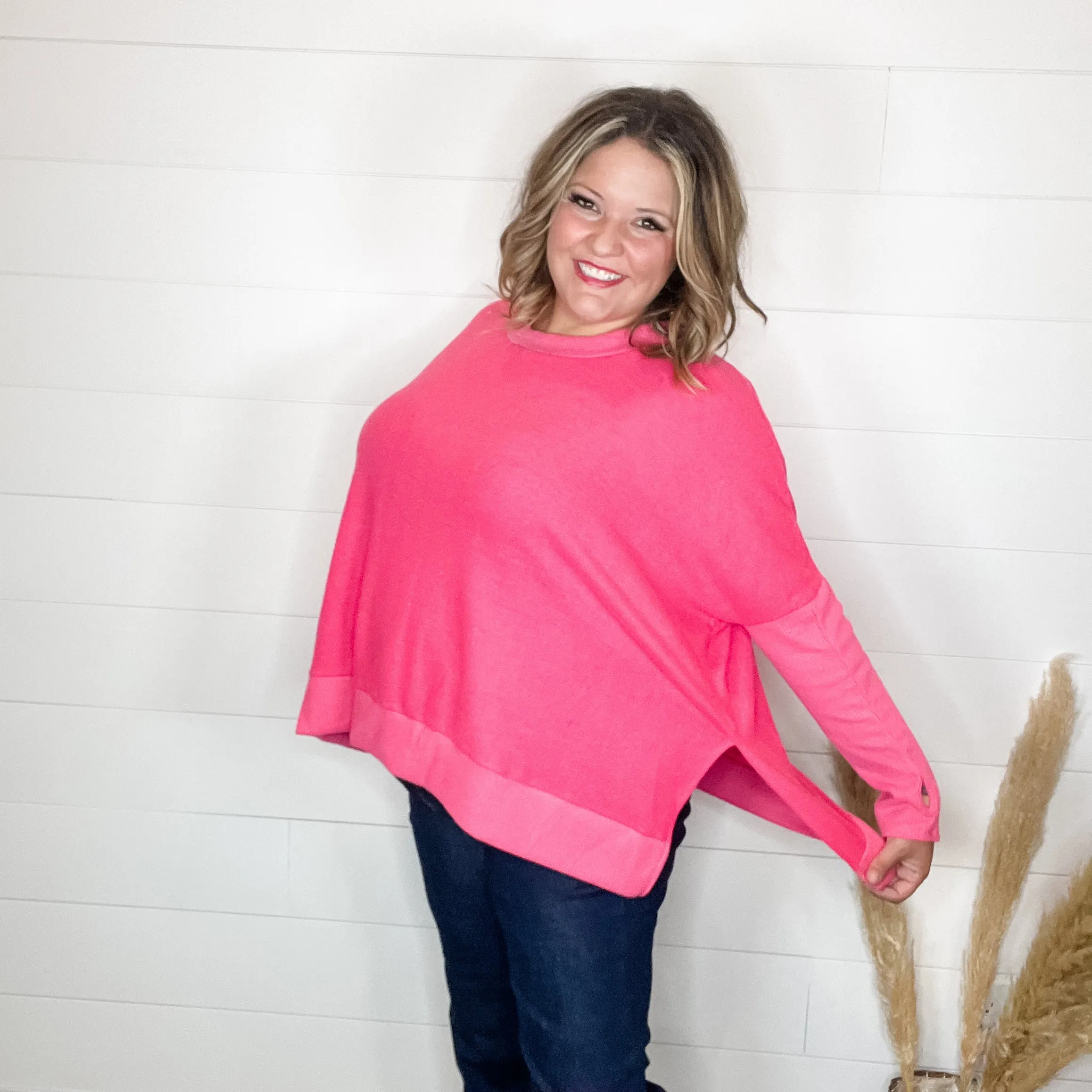 "Downtime" Long Sleeve with Thumbholes Hi Low (Pink)