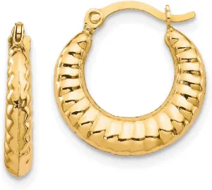 Real 10k Yellow Gold Scalloped Hoop Earrings 15mm