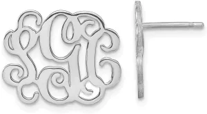 Real 14k White Gold Large Laser Monogram Post Studs Earrings - 15mm x 19mm