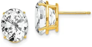 Real 14k Yellow Gold 10x8mm Oval Cubic Zirconia CZ Studs Earrings - 11mm x 8mm