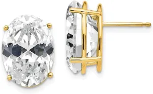 Real 14k Yellow Gold 14x10mm Oval Cubic Zirconia CZ Studs Earrings - 15mm x 11mm