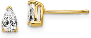 Real 14k Yellow Gold 5x3mm Pear Cubic Zirconia CZ Studs Earrings - 6mm x 3mm