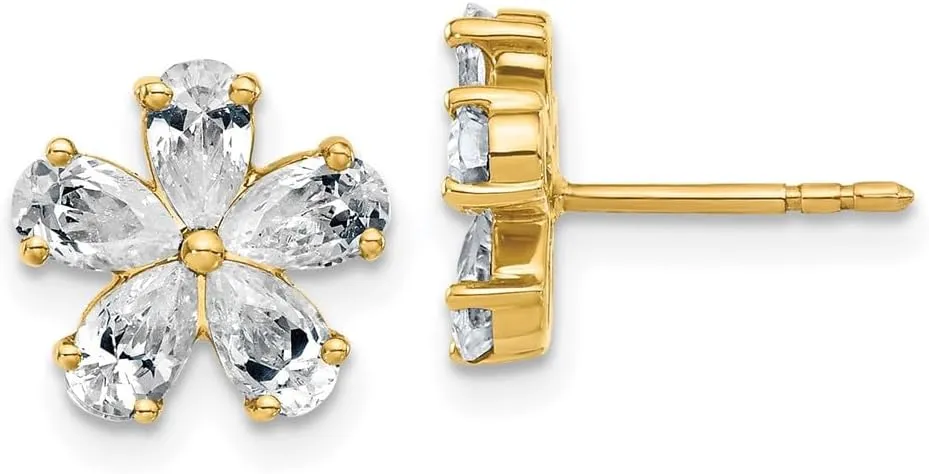 Real 14k Yellow Gold Flower Studs Earrings Moissanite - 10mm x 10mm (2.1 cttw.)