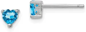 Real 925 Sterling Silver 4mm Heart Swiss Blue Topaz Post Studs Earrings 4.5mm