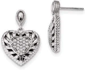 Real 925 Sterling Silver CZ Cubic Zirconia Heart Dangle Studs Post Earrings - 22mm x 17mm