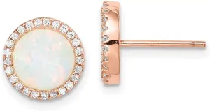 Real 925 Sterling Silver Rose-Tone Round Created Opal CZ Cubic Zirconia Halo Studs Earrings 10.1mm