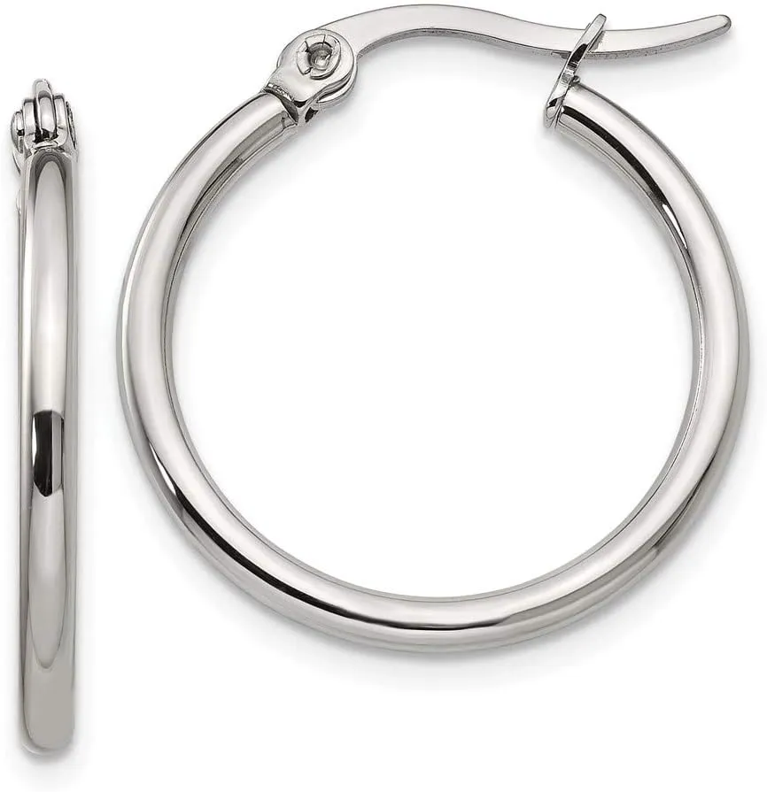 Real Stainless Steel 22mm Diameter Hoop Earrings - 22mm x 2mm
