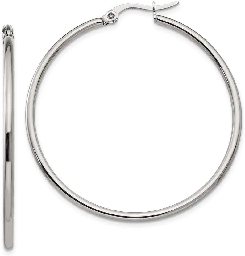 Real Stainless Steel Hoop Earrings - 44mm x 2mm