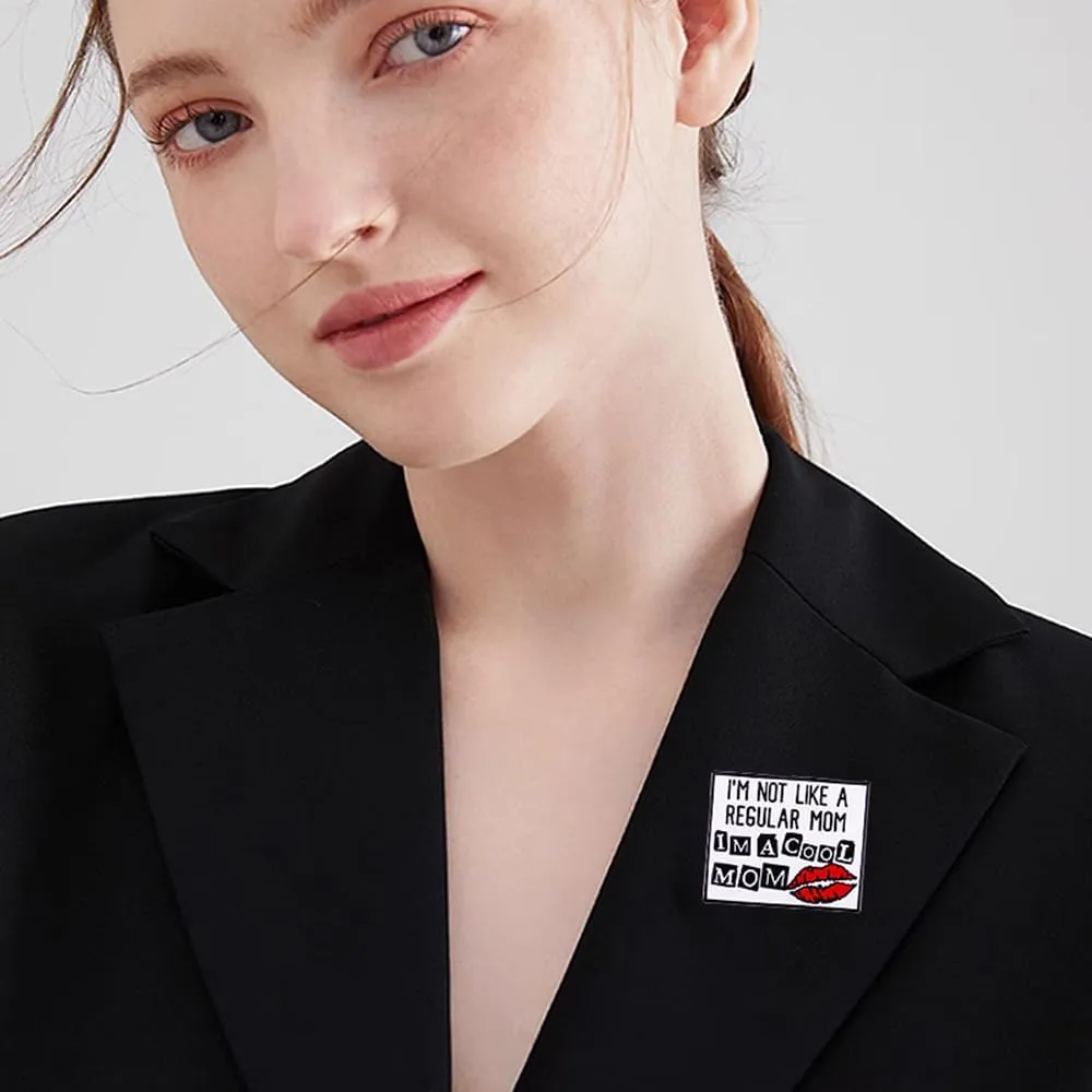Red Lip Spicy Mom Brooch Cute Lapel Pin for Women Ladies Girls Im Not Like A Regular Mom & Im A Cool Mom Inspirational Personalized Dress Accessories Holiday Jewelry Gift Wife Mother Birthday Xmas
