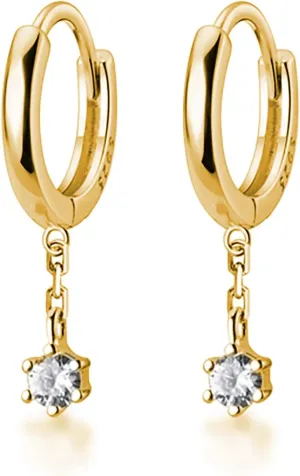 Reffeer 925 Sterling Silver CZ Dangle Hoop Earrings for Women Teens Tiny Huggie Hoop Earrings Chain