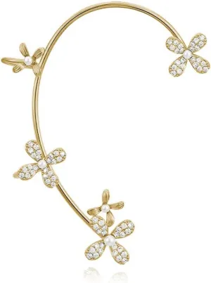 Reffeer Platinum Plated Copper Flower Cuff Earrings Crawler for Women Crystal Flower Wrap Earrings Non Piercing