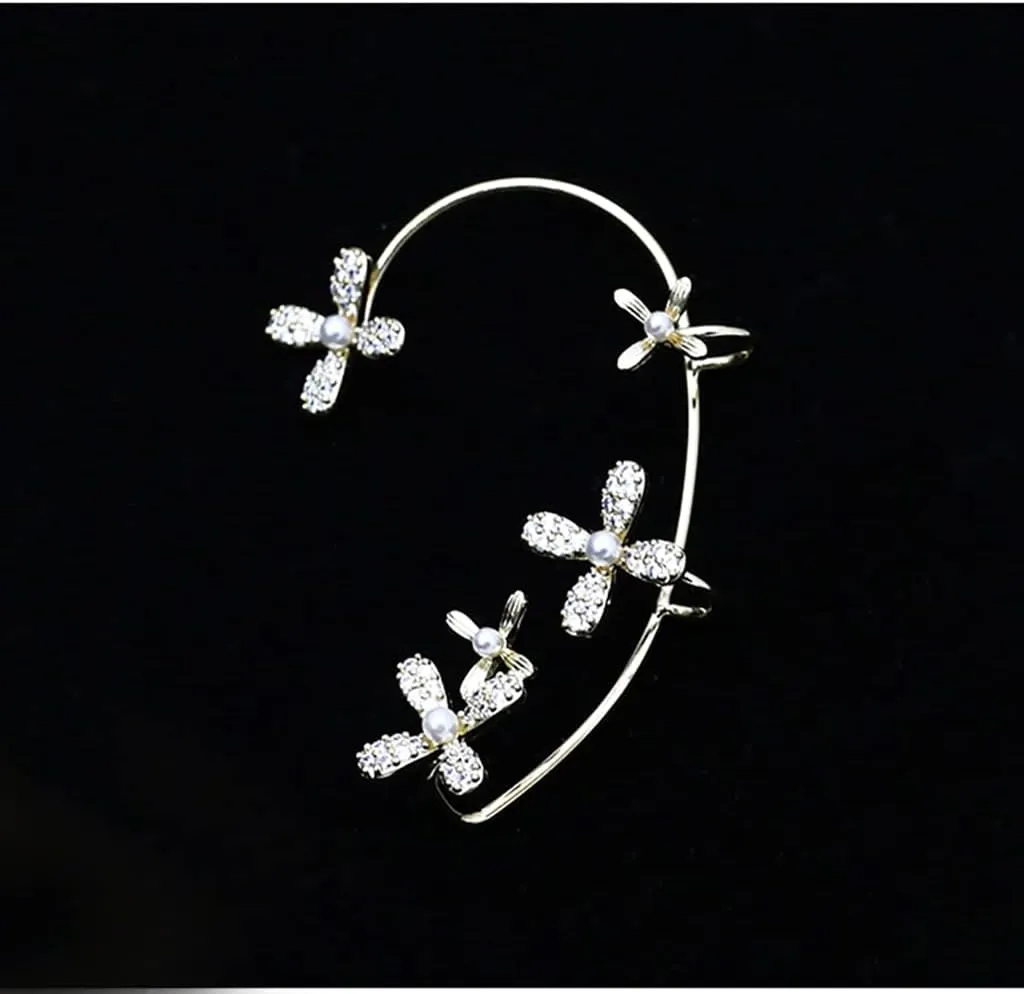 Reffeer Platinum Plated Copper Flower Cuff Earrings Crawler for Women Crystal Flower Wrap Earrings Non Piercing