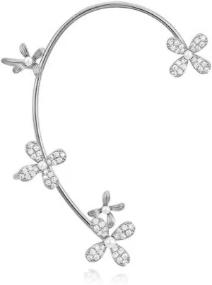 Reffeer Platinum Plated Copper Flower Cuff Earrings Crawler for Women Crystal Flower Wrap Earrings Non Piercing