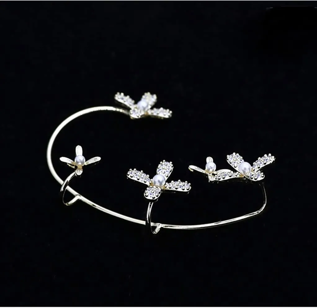 Reffeer Platinum Plated Copper Flower Cuff Earrings Crawler for Women Crystal Flower Wrap Earrings Non Piercing