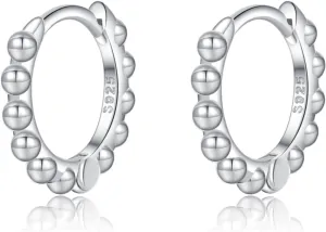 Reffeer Solid 925 Sterling Silver Ball Hoop Earrings for Women Teens Beaded Hoop Earrings Minimalist Huggie Earrings