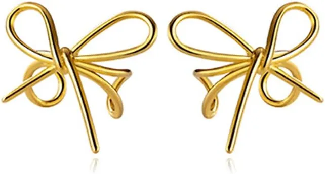Reffeer Solid 925 Sterling Silver Bow Cuff Earrings Wraps for Women Teens Ribbon Bowknot Cuff Earrings Clip Ons