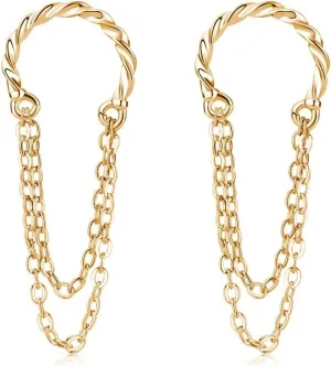 Reffeer Solid 925 Sterling Silver Cuff Earrings Chain Cartilage Wraps for Women Teens Minimalist Cuff Earrings No Piercing