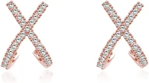 Reffeer Solid 925 Sterling Silver CZ Cuff Piercing Stud Earrings Wraps for Women Teens X Criss Cross Cuff Earrings Huggie Hoops