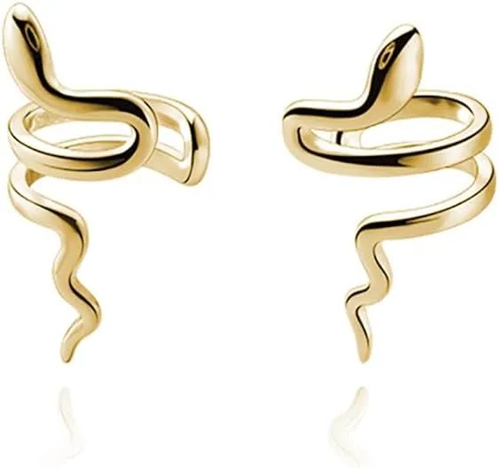 Reffeer Solid 925 Sterling Silver Snake Cuff Earrings No Piercing Wraps for Women Teens Snake Clip On Earrings Crawler