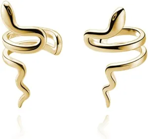 Reffeer Solid 925 Sterling Silver Snake Cuff Earrings No Piercing Wraps for Women Teens Snake Clip On Earrings Crawler