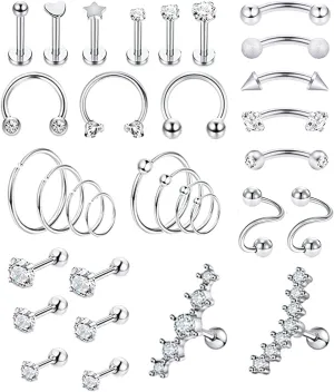 REVOLIA 32Pcs Stainless Steel Cartilage Stud Earrings for Women Conch Helix Tragus Daith Conch Hoop Earing Piercing Jewelry Set