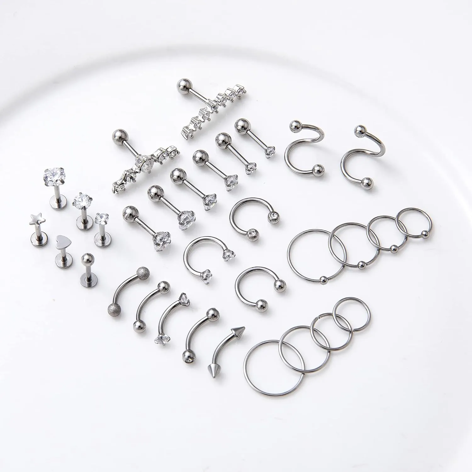 REVOLIA 32Pcs Stainless Steel Cartilage Stud Earrings for Women Conch Helix Tragus Daith Conch Hoop Earing Piercing Jewelry Set