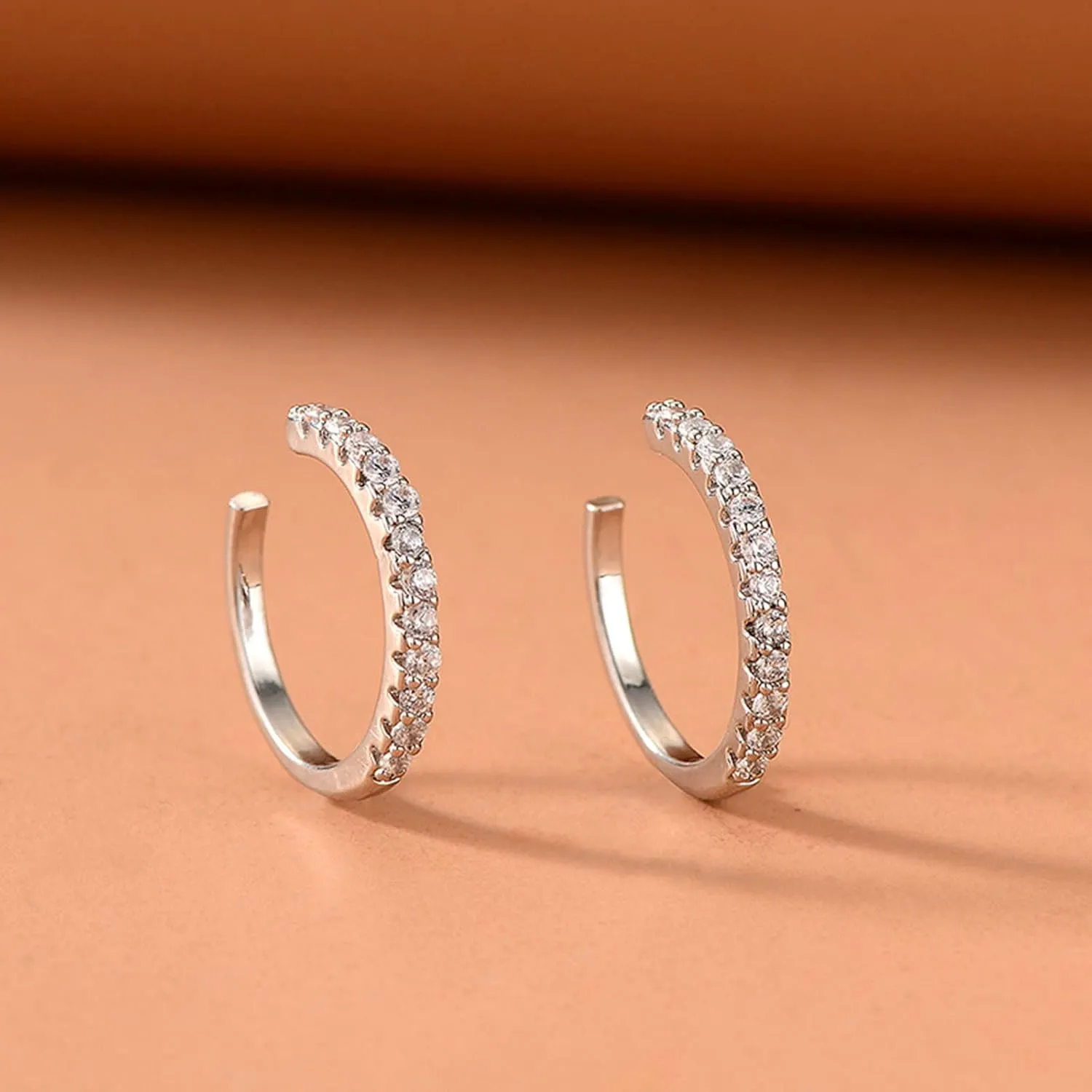 Rhinestone Earrings For Women, Ear Cuff Earrings with Round Cubic Zirconia Earrings