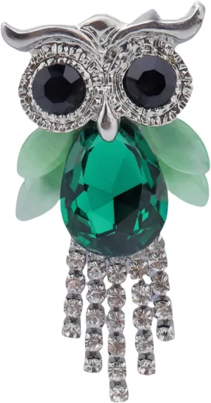 Rhinestone Owl Brooch Pin for Women Girls Fashion Animal Bird Green,Blue Teardrop Crystal Cute Large Tassel Lapel Pin Elegant Dress Accessories Holiday Party Birthday Christmas Jewelry Gift