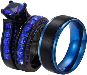 ringheart 2 Rings His and Hers Couple Rings Black Rings Red Cz Womens Wedding Ring Sets Titanium Steel Mens Wedding Bands