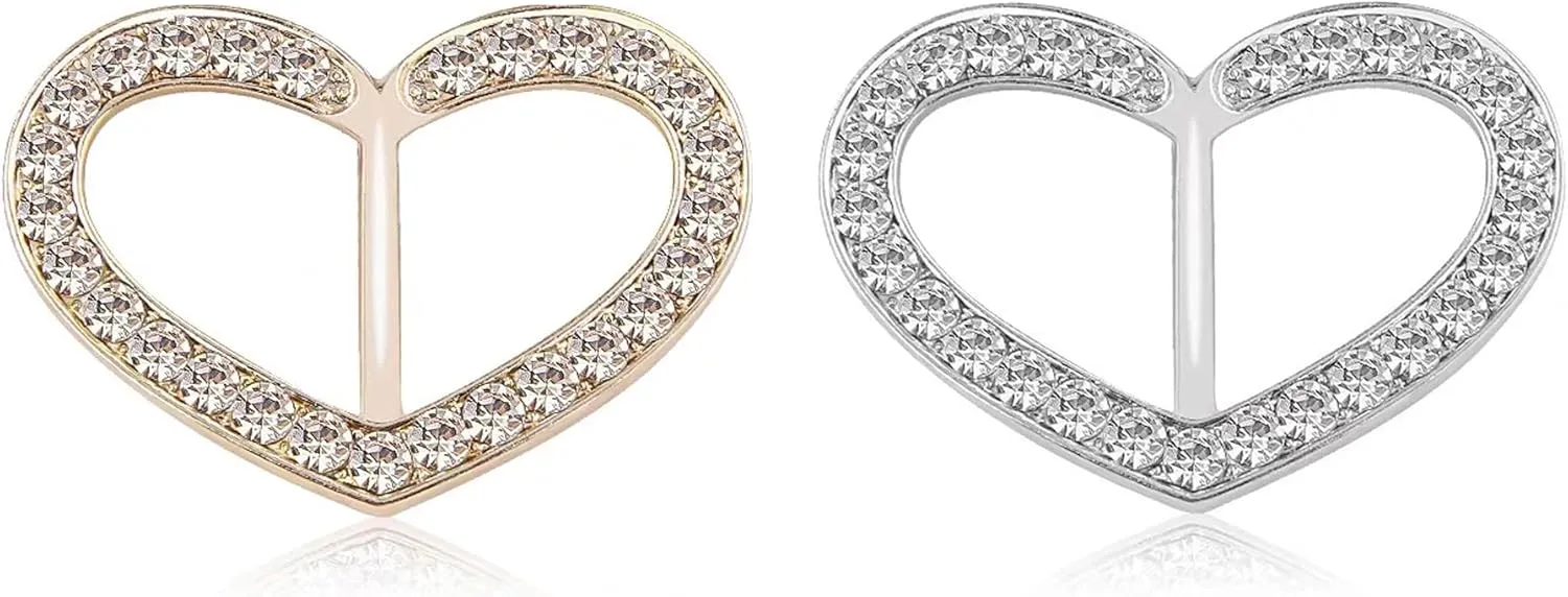ROFARSO 2Pics Love Heart Shaped Scarf Ring Buckle for Women Fashion Rhinestone Crystal Jewelry Scarf Clasp Clips Accessories for Shawl Scarf Shirt