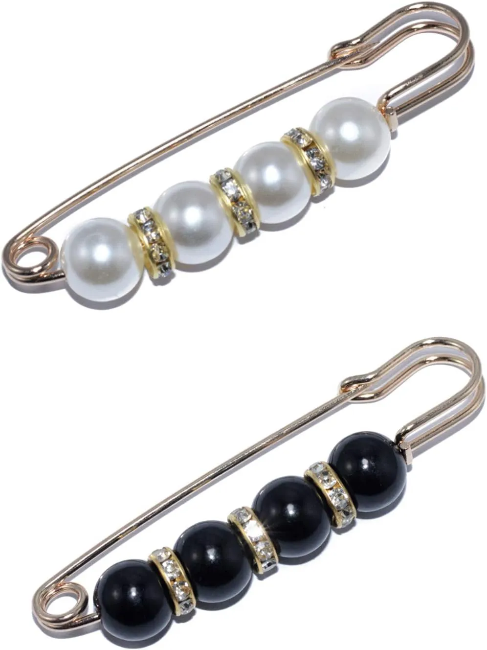 ROFARSO Black & White Safety Pins Brooch Pins for Women Fashion Jewelry, Faux Pearl and Rhinestone Crystal Accessory for Party Wedding Gift, Gift for Women Girl (2pics)