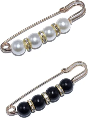 ROFARSO Black & White Safety Pins Brooch Pins for Women Fashion Jewelry, Faux Pearl and Rhinestone Crystal Accessory for Party Wedding Gift, Gift for Women Girl (2pics)