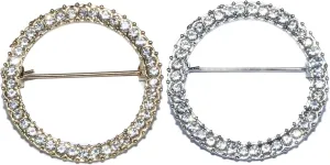 ROFARSO Geometry Circle Round Brooch Pins for Women Feminist Fashion Jewelry with Rhinestone Crystal, Accessory for Shawl Scarf Buckle Sweater Cardigan, Gift for Women Mother Bride Girl (2pics, Gold & Silver)