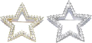 ROFARSO Geometry Star Brooch Pins for Women Feminist Fashion Jewelry with Rhinestone Crystal, Accessory for Shawl Scarf Buckle Sweater Cardigan, Gift for Women Mother Bride Girl (2pics, Gold & Silver)