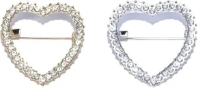 ROFARSO Heart Brooch Pins for Women Feminist Fashion Jewelry with Rhinestone Crystal, Accessory for Shawl Scarf Buckle Sweater Cardigan, Gift for Women Mother Bride Girl (2pics, Gold & Silver)