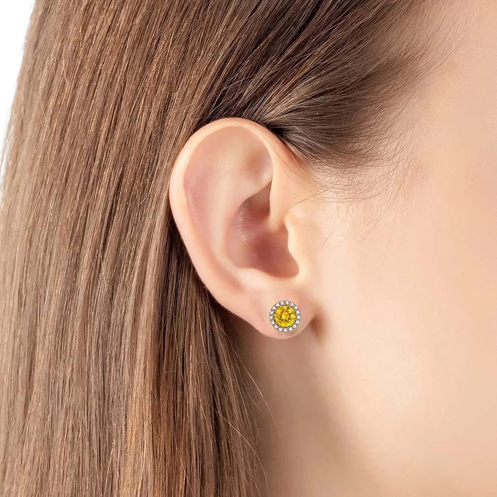Round Austrian Crystal Halo Stud Earrings for Women Fashion 925 Sterling Silver Hypoallergenic Jewelry