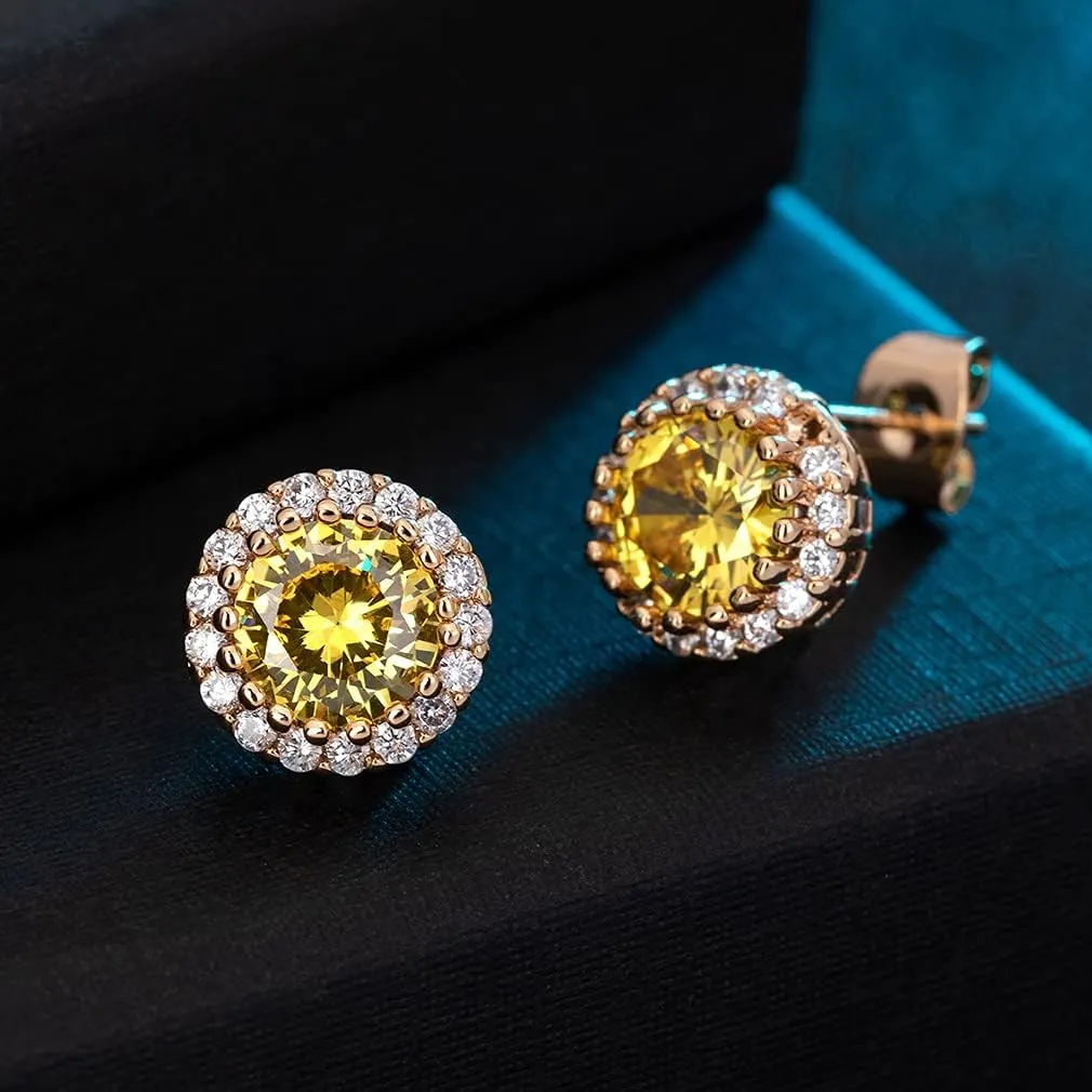 Round Austrian Crystal Halo Stud Earrings for Women Fashion 925 Sterling Silver Hypoallergenic Jewelry