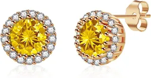 Round Austrian Crystal Halo Stud Earrings for Women Fashion 925 Sterling Silver Hypoallergenic Jewelry