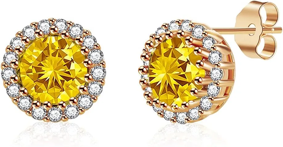 Round Austrian Crystal Halo Stud Earrings for Women Fashion 925 Sterling Silver Hypoallergenic Jewelry