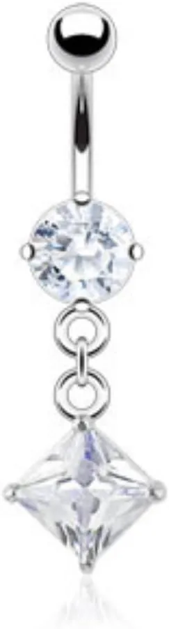 Round CZ Prong Set Belly WildKlass Rings with Diamond CZ Dangle (Sold by Piece)