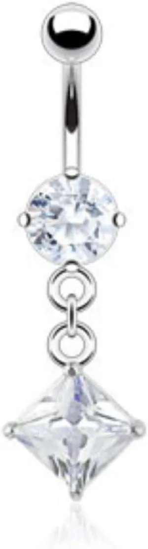 Round CZ Prong Set Belly WildKlass Rings with Diamond CZ Dangle (Sold by Piece)