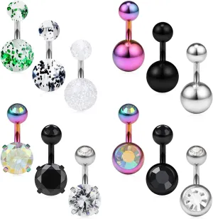 Ruifan 316L Surgical Steel Double Crystal 14G 6mm 1/4 Inches Short Belly Earring Navel Button Ring