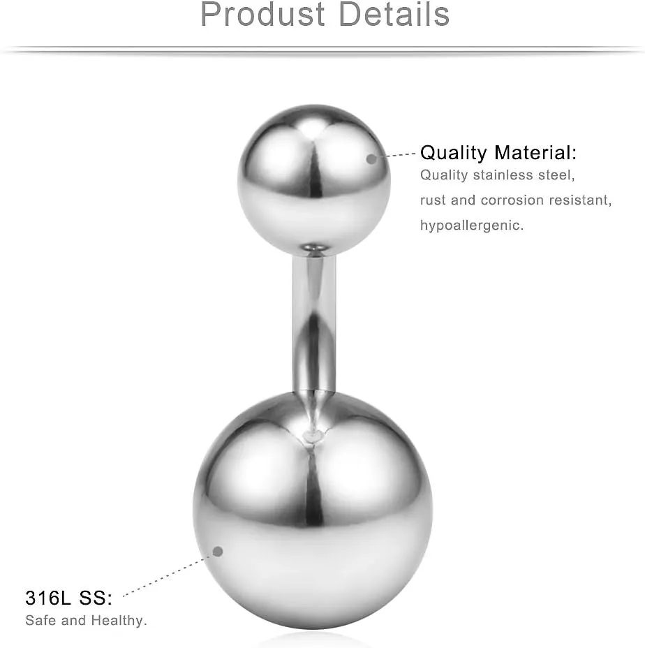 Ruifan 316L Surgical Steel Double Crystal 14G 6mm 1/4 Inches Short Belly Earring Navel Button Ring